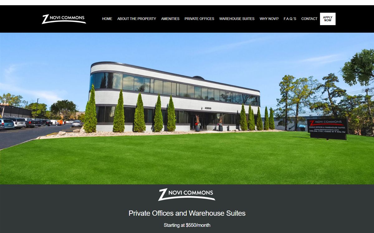 Novi Commons retail leasing website built by J&O Digital Creations